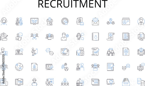 Recruitment line icons collection. Unique, Chic, Exclusive, Trendy, High-end, Handmade, Artisan vector and linear illustration. Vintage,Fashionable,Couture outline signs set Generative AI
