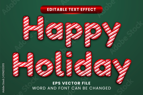 Happy holiday candy cane style vector text effect