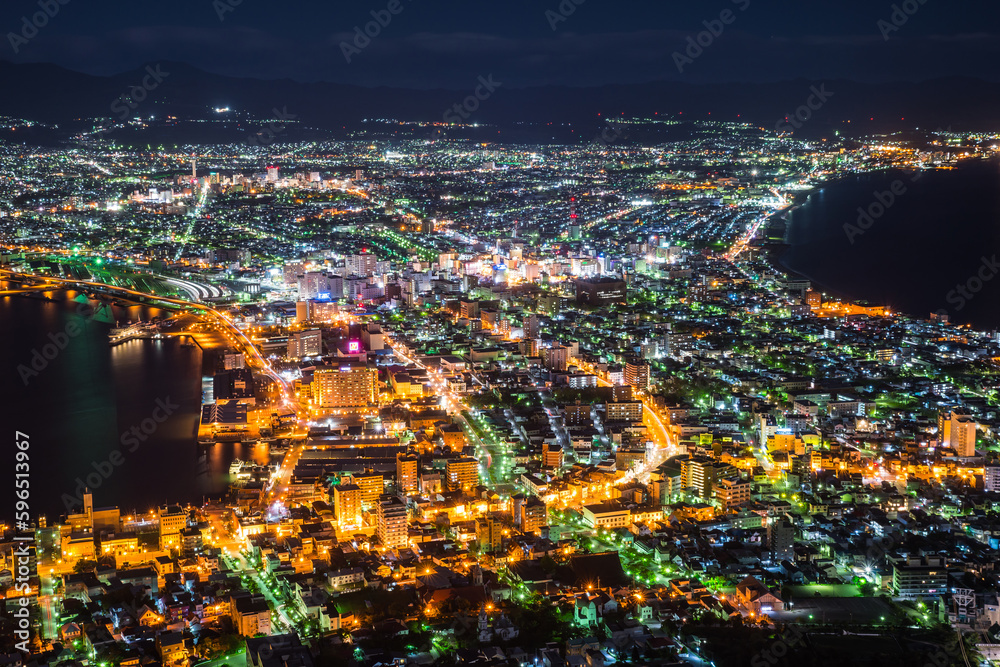 北海道函館市函館山から眺める函館の俯瞰パノラマ夜景