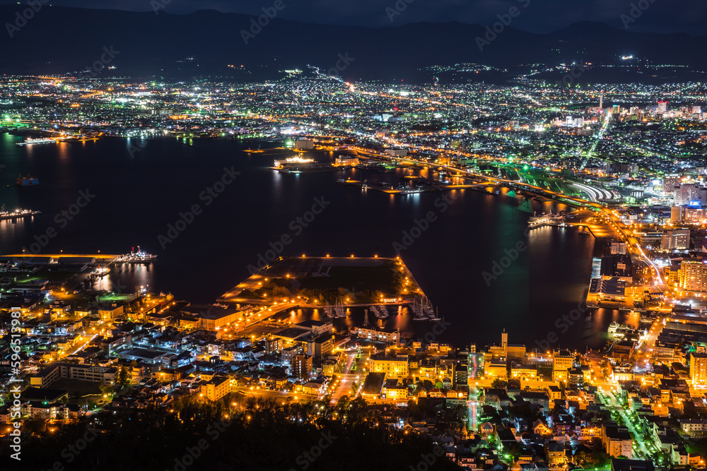 北海道函館市函館山から眺める函館の俯瞰夜景 北海道函館市函館山から眺める函館の俯瞰夜景