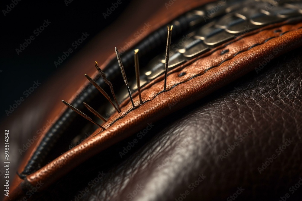 Leather with two needles visible. Generative AI
