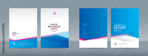 Blue white and magenta abstract shape on white blue gradation background. A4 size book cover template for annual report, magazine, booklet, proposal, portfolio, brochure, poster