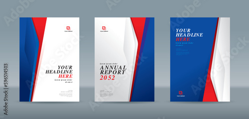 Blue white and red abstract shape on white blue gradation background. A4 size book cover template for annual report, magazine, booklet, proposal, portfolio, brochure, poster