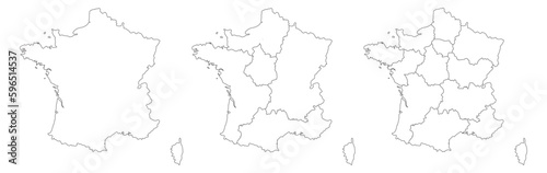 France or French map set with black-white outline 