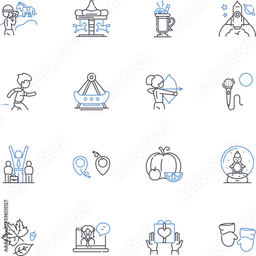 Gala affairs line icons collection. Extravaganza, Spectacular, Elegance, Grandeur, Opulence, Regal, Lavish vector and linear illustration. Glamour,Elite,Swanky outline signs set Generative AI