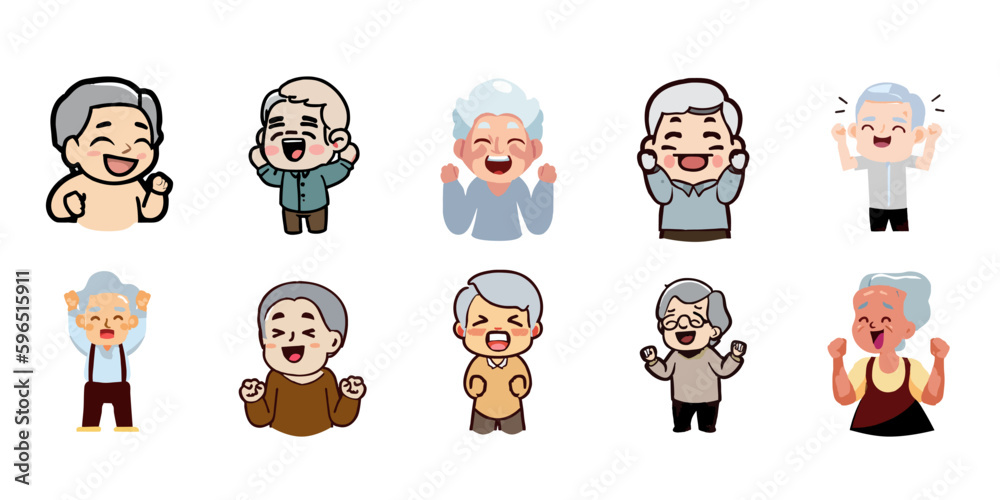 Old person feeling happy vector set collection graphic clipart design Old person feeling happy vector set collection graphic clipart design