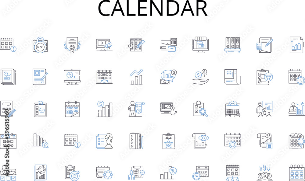 Calendar line icons collection. Streetwear, Graffiti, Hip-hop, Skater, Sneakers, Cityscape, Concrete vector and linear illustration. Edgy,Industrial,Fashionable outline signs set Generative AI