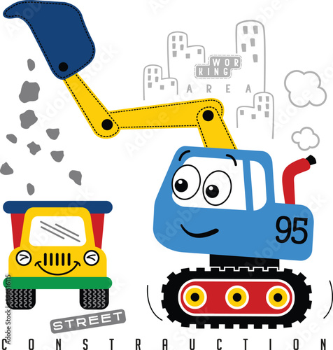 busy working, crane vector cartoon illustration design graphic printing