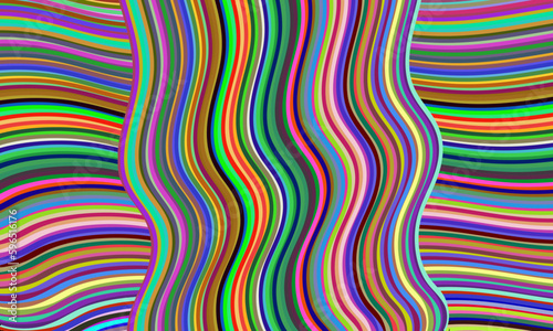 Abstract colorful pattern of wavy lines on a pink background. Composition in the form of an arbitrary multi-colored background.Vector illustration, EPS 10.Hippie and psychedelic.Copy space.Funky style