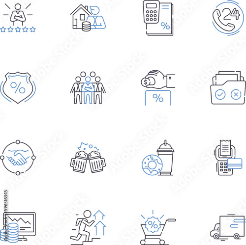 Contract and gain line icons collection. Agreement, Compensation, Covenant, Earnings, Negotiations, Benefit, Remuneration vector and linear illustration. Settlement,Accord,Gain outline Generative AI