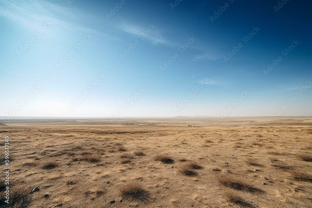 The vast expanse of the plains under a clear blue sky. Generative AI