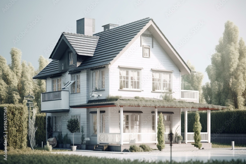 A 3D illustration of a house on a white background. Generative AI