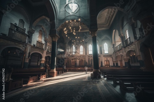 Mosque interior with stunning architecture. Generative AI