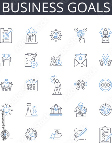 Business goals line icons collection. Financial targets  Corporate objectives  Entrepreneurial pursuits  Commercial ambitions  Trade intentions  Market priorities  Mtary aspirations Generative AI