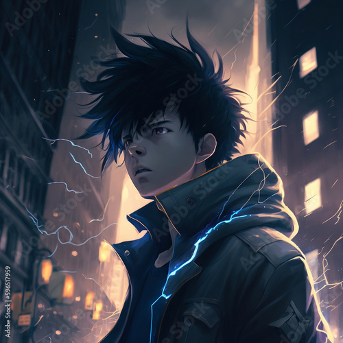 Anime Character in the city, Created with generative AI