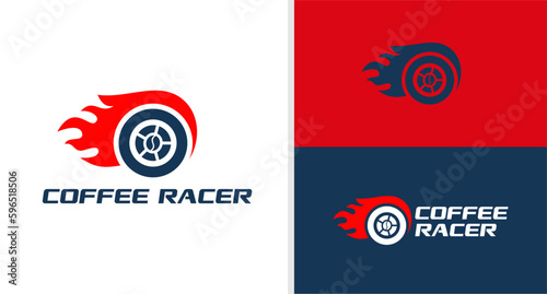 COFFEE RACER LOGO COFFEE SHOP GARAGE WHEEL FAST EDITABLE