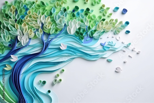 Paper Earth art, ecology, eco firendly, world water day, save environment, environmental protection, renewable energy, green energy, earth paper illustration. Generative AI photo