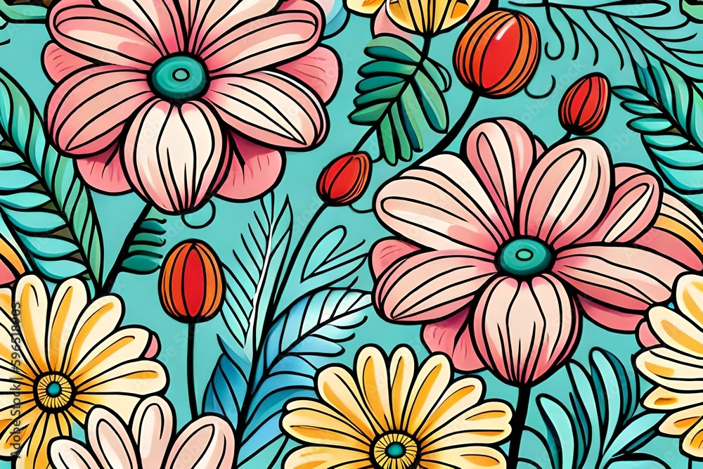 Beautiful flowers repeating pattern Generative AI Beautiful flowers repeating pattern Generative AI