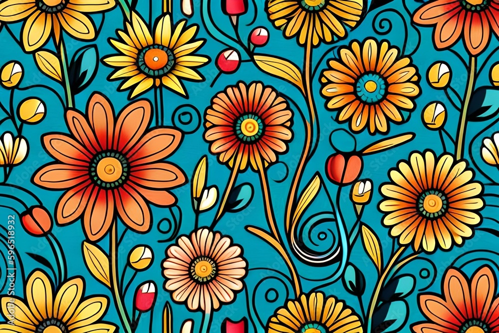 Beautiful flowers repeating pattern Generative AI Beautiful flowers repeating pattern Generative AI