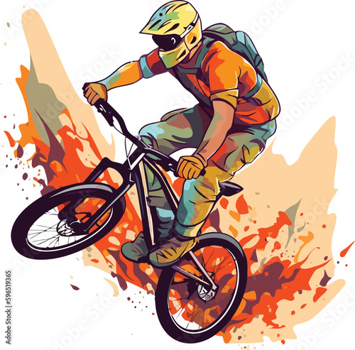 Fototapeta Naklejka Na Ścianę i Meble -  illustration man riding a bike for t shirt design