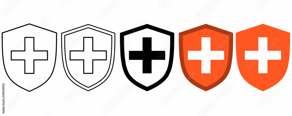 Obraz premium outline silhouette Medical shield with cross icon set isolated on white background