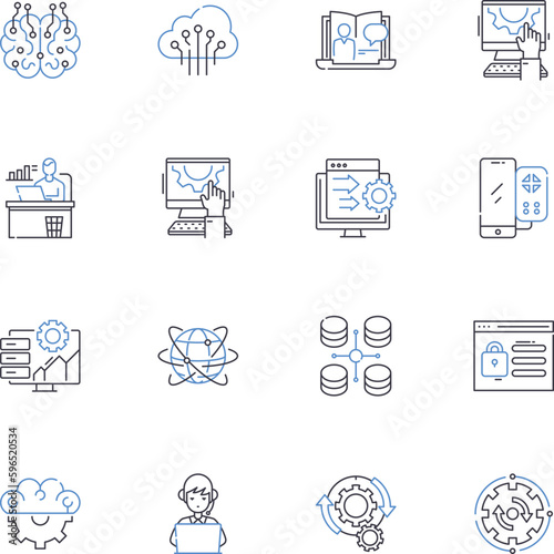 Algorithmic software line icons collection. Code, Logic, Syntax, Analysis, Computation, Programming, Arithmetic vector and linear illustration. Automate,Function,Optimization outline Generative AI