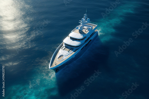 luxury  yacht in the sea high angle view of superyacht on blue sea, Generative AI  © Jhati