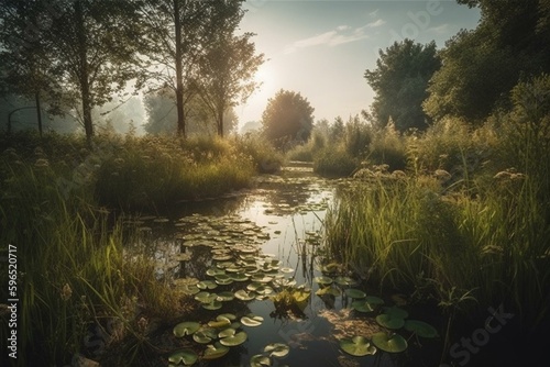 Beautiful wetland oasis. Generative AI photo