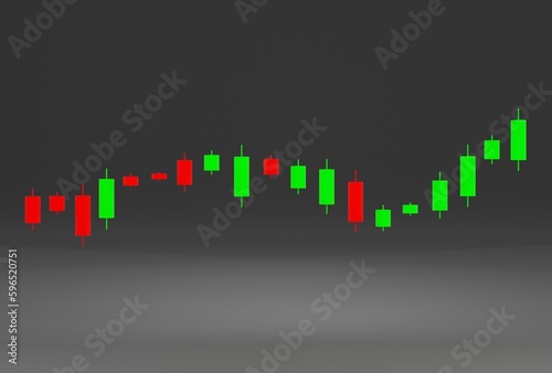 3d render, 3d candlestick graph chart on black background, Business concept.