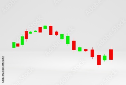 3d render, 3d candlestick graph chart on white background, Business concept.