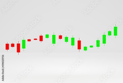 3d render, 3d candlestick graph chart on white background, Business concept.