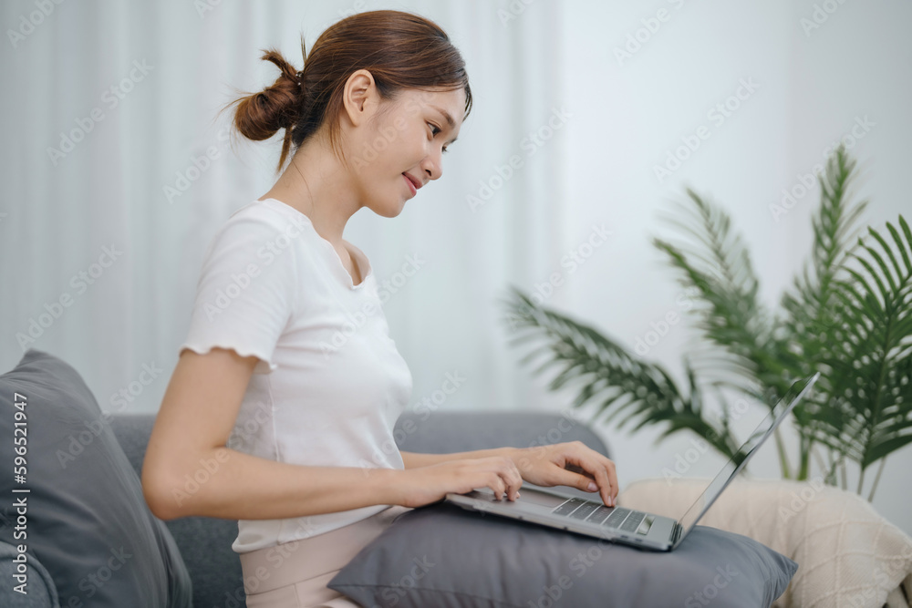 Happy Holidays. Cheerful asian girl speak talk on video call conference Happy Holidays. Cheerful asian girl speak talk on video call conference