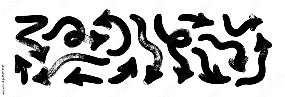 Bold curved arrows collection. Brush drawn vector thick curved arrows with grunge texture. Hand drawn different shapes elements for business infographic, social media. Thick brush strokes. Bold curved arrows collection. Brush drawn vector thick curved arrows with grunge texture. Hand drawn different shapes elements for business infographic, social media. Thick brush strokes.