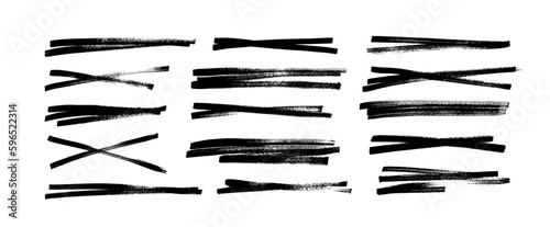 Underline and strikethrough markers collection. Hand drawn vector thick lines and strokes. Underline set isolated on white background. Grunge collection of brush strokes written with marker. 