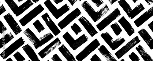 Seamless abstract geometric pattern with squares. Rhombuses with separate brush strokes. Brush drawn rectangles with bold rough lines. Geometric modern stylish grunge texture. Futuristic tech design.