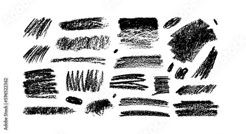 Hand drawn charcoal bold smears, crosshatch. Collection black childish drawing, pencil bold lines and shapes, charcoal smears. Vector grunge style drawing. Scrawls and scratches texture.