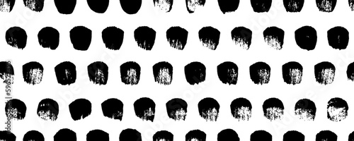 Brush drawn regular blots seamless pattern. Hand drawn polka dot seamless pattern. Abstract geometric horizontal banner with bold round brush strokes. Dot abstract vector background.