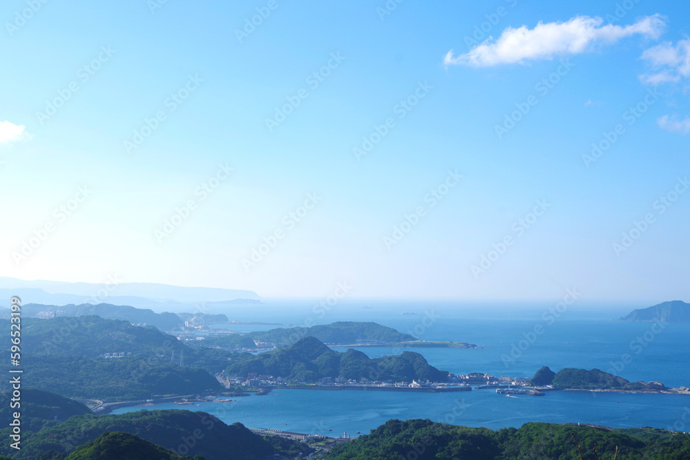 台湾　九份の海と街の風景
