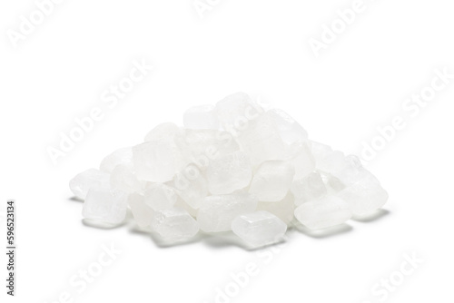 heap of white rock sugar on white background