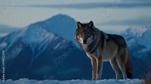 wolf in winter mountain landscape