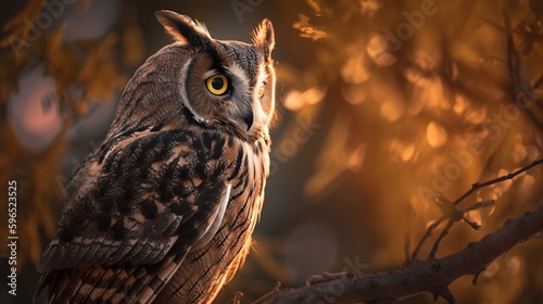 great horned owl in golden hour