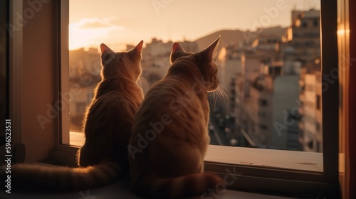 cats sitting at the window