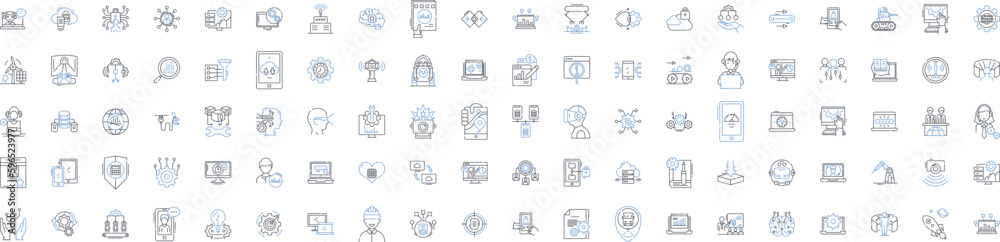 Artificial technology line icons collection. Robotics, Automation, Machine learning, Virtual reality, Augmented reality, Neural nerks, Deep learning vector and linear illustration. Generative AI