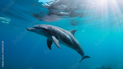 Dolphin swimming in the under sea , Beautiful Underwater and colorfull coral in wild nature of the Pacific Ocean ©  Anamul509