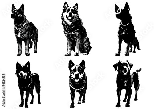 Dog  sketch drawing  vector illustration black and white background