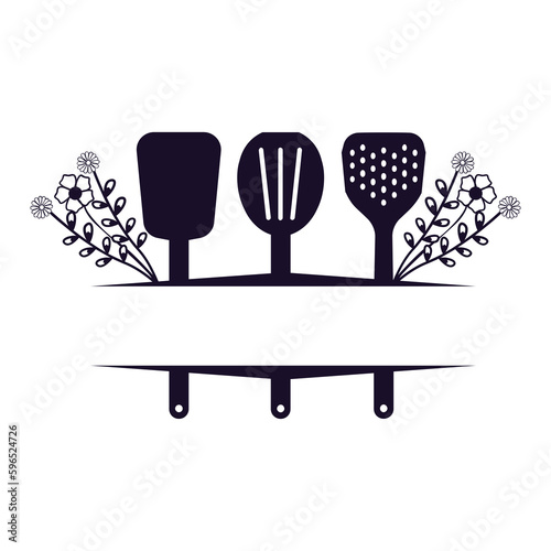 Retro kitchen utensil tools logo design. Kitchen tools clipart SVG. Vector illustration