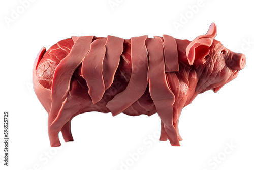 Generative AI render of an isolated meat sculpture of a pig photo