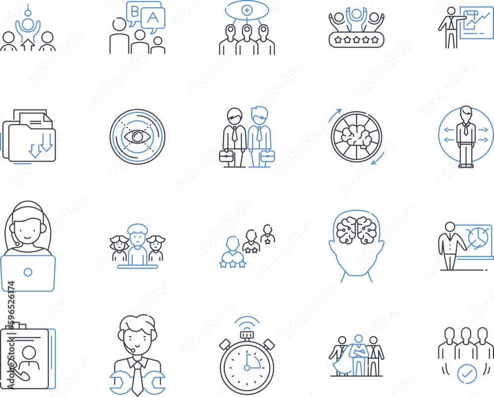 Negotiation seminar line icons collection. Tactics, Strategy, Communication, Collaboration, Influence, Persuasion, Compromise vector and linear illustration. Generative AI
