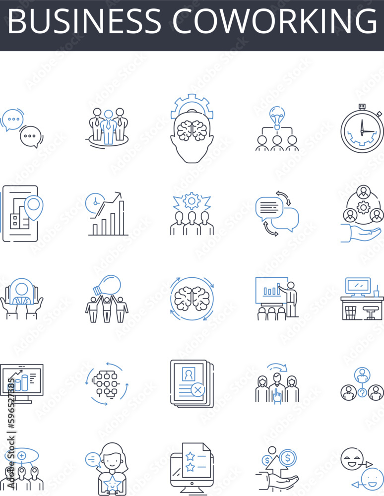 Business coworking line icons collection. Corporate partnerships, Professional collaboration, Entrepreneurial nerking, Company team-building, Commercial alliances, Enterprise sharing, Generative AI