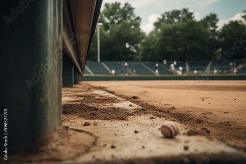 View of third base foul line to foul pole on baseball field. Generative AI